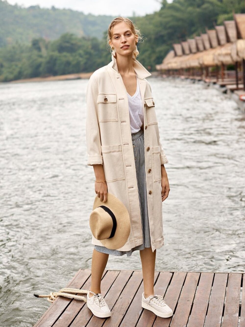 NWT Madewell Cline Duster Coat in Ivory Heavyweight Denim Jacket M